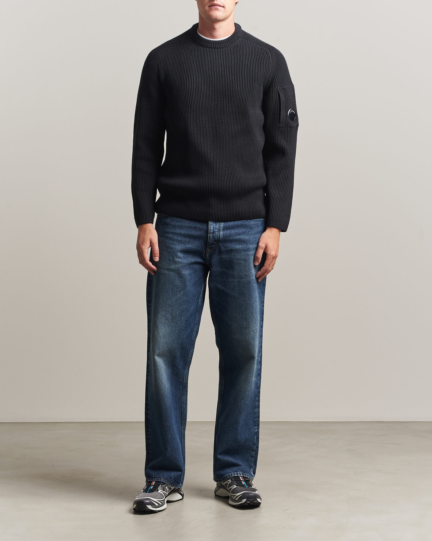 Herr | Tröjor | C.P. Company | Full Rib Knitted Cotton Crew Neck Black