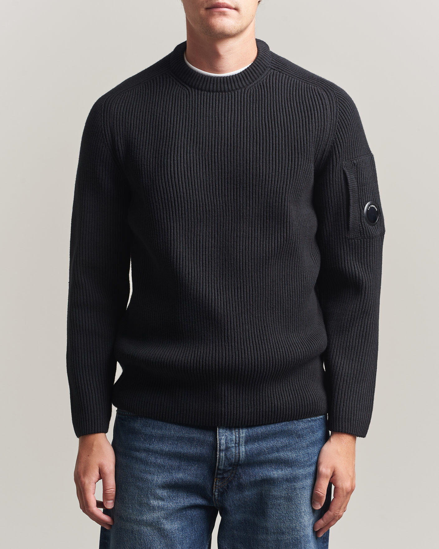 Herr | Tröjor | C.P. Company | Full Rib Knitted Cotton Crew Neck Black