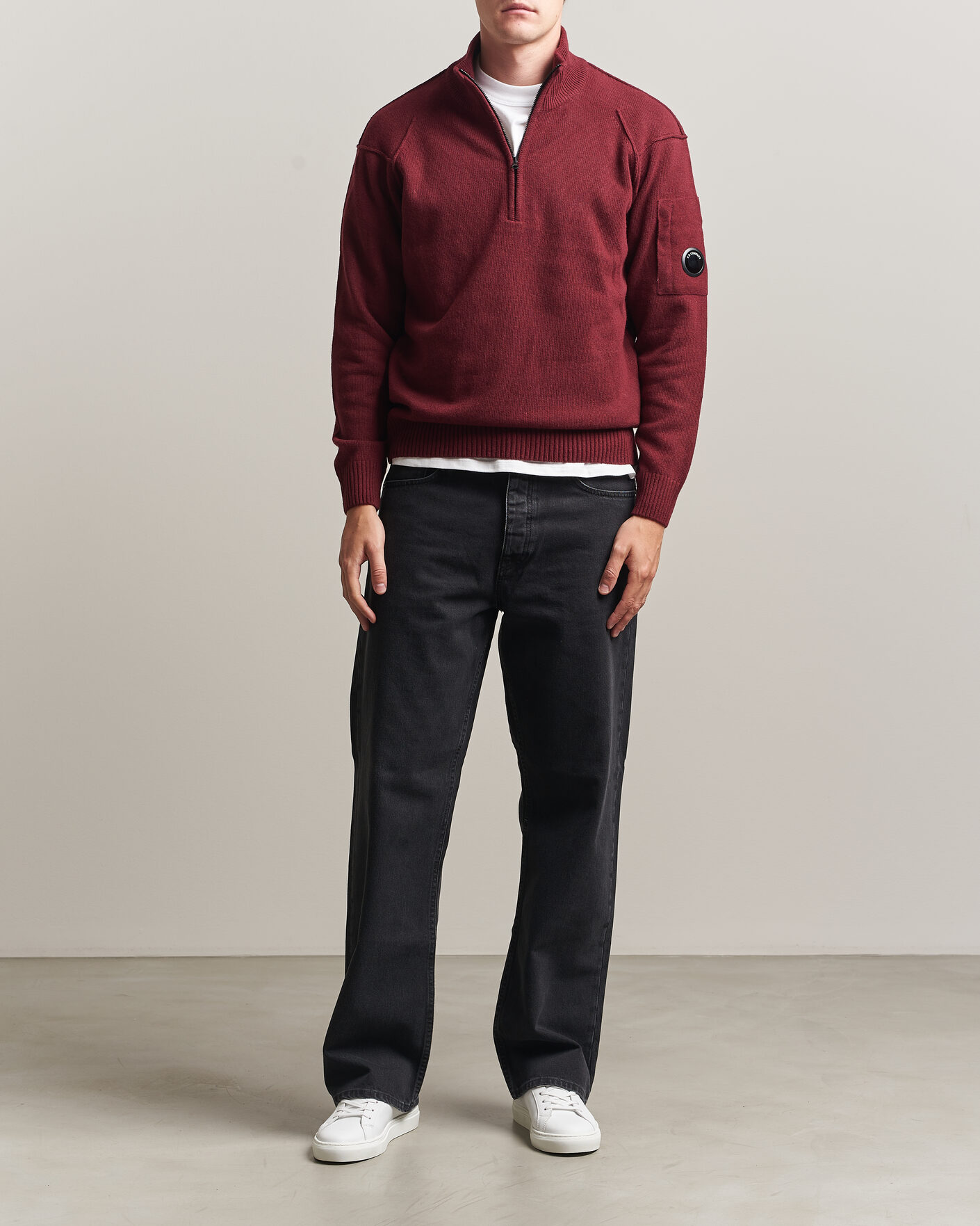 Herr | Tröjor | C.P. Company | Knitted Lambswool Half-Zip Burgundy
