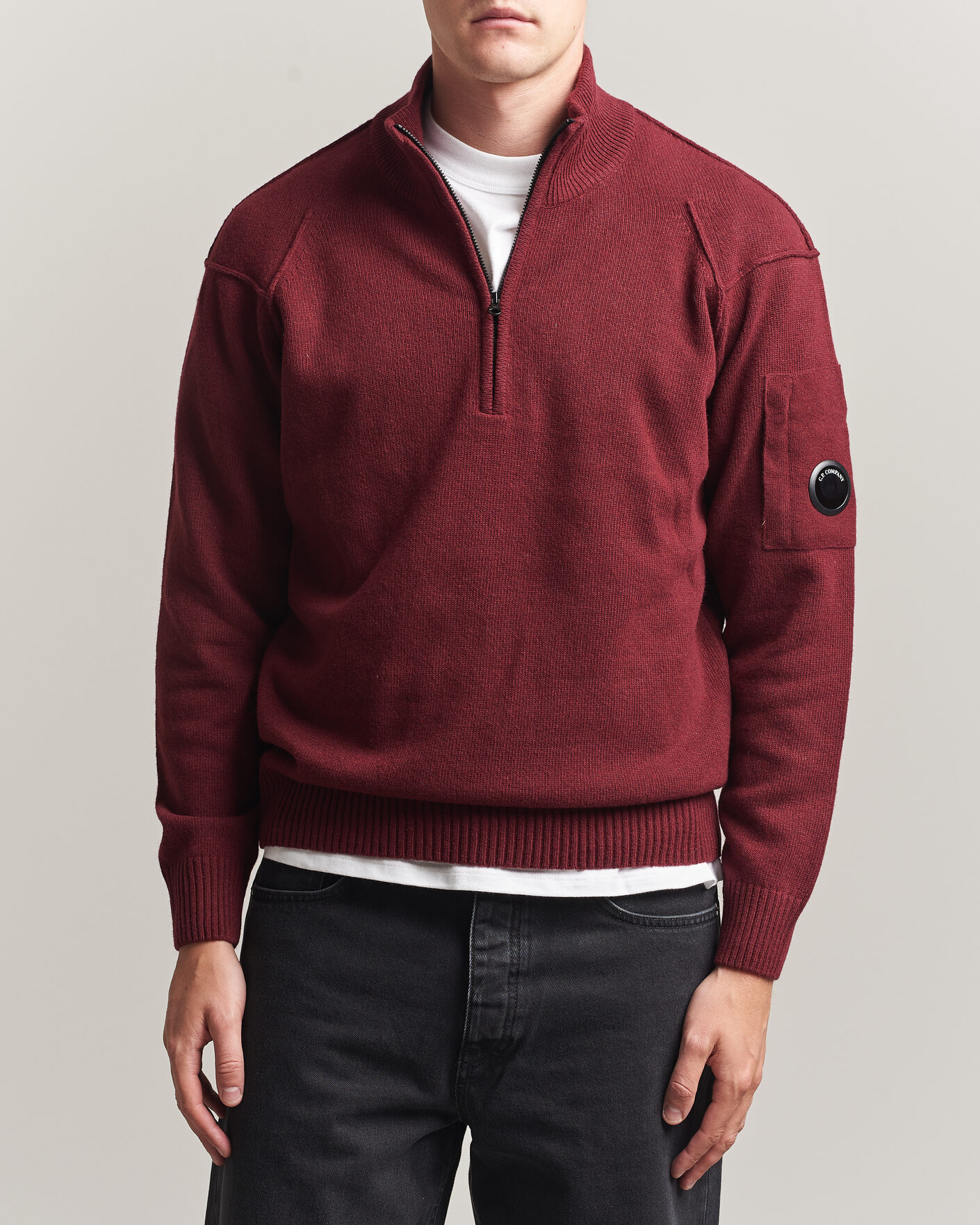 Herr | Tröjor | C.P. Company | Knitted Lambswool Half-Zip Burgundy