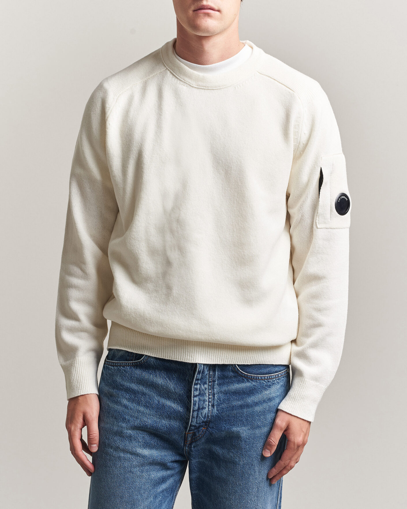 Herr | Tröjor | C.P. Company | Knitted Lambswool Crew Neck White