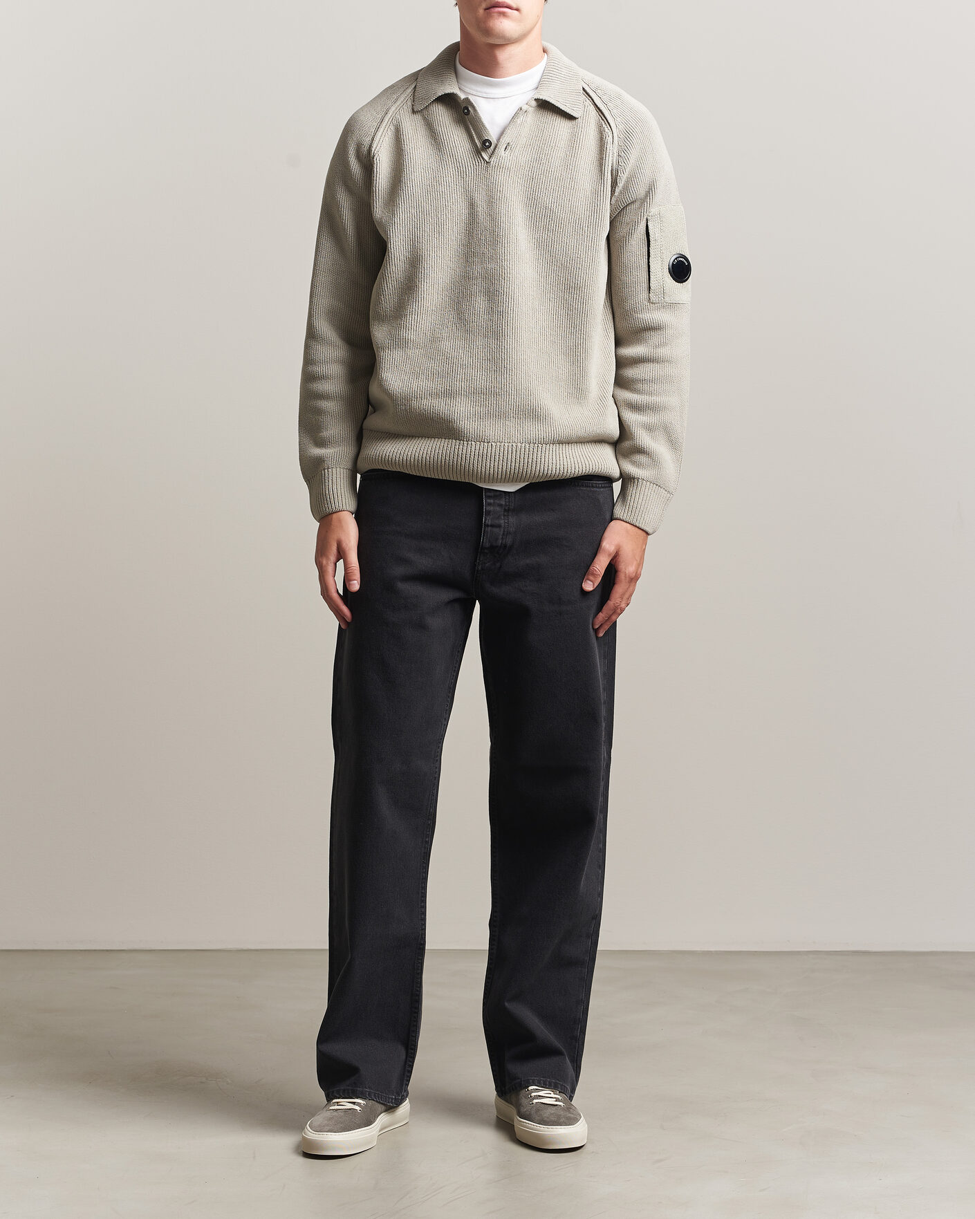 Herr | Tröjor | C.P. Company | Cotton Chenille Polo Collar Light Grey