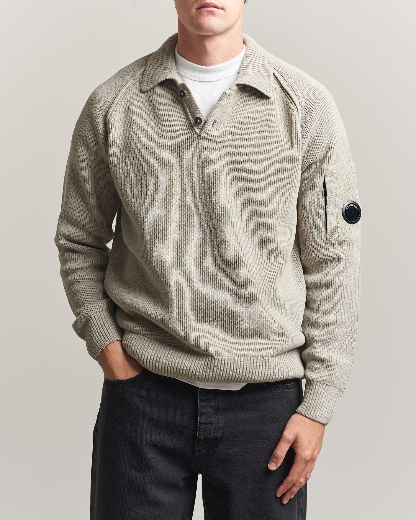 Herr | Tröjor | C.P. Company | Cotton Chenille Polo Collar Light Grey