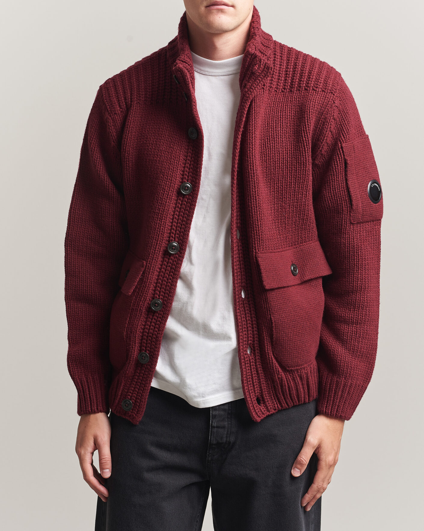 Herr | Tröjor | C.P. Company | Heavy Lambswool Cardigan Burgundy