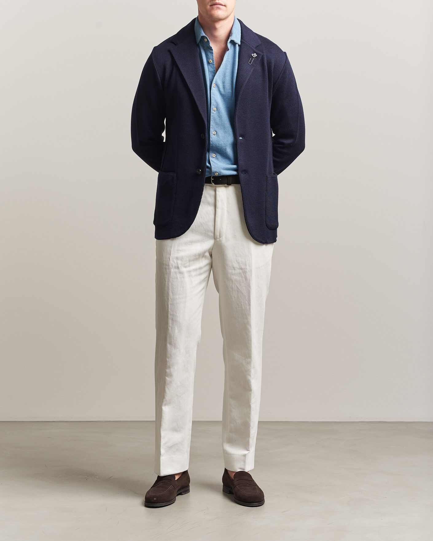 Herr | Kavajer | Lardini | Knitted Wool Blazer Navy