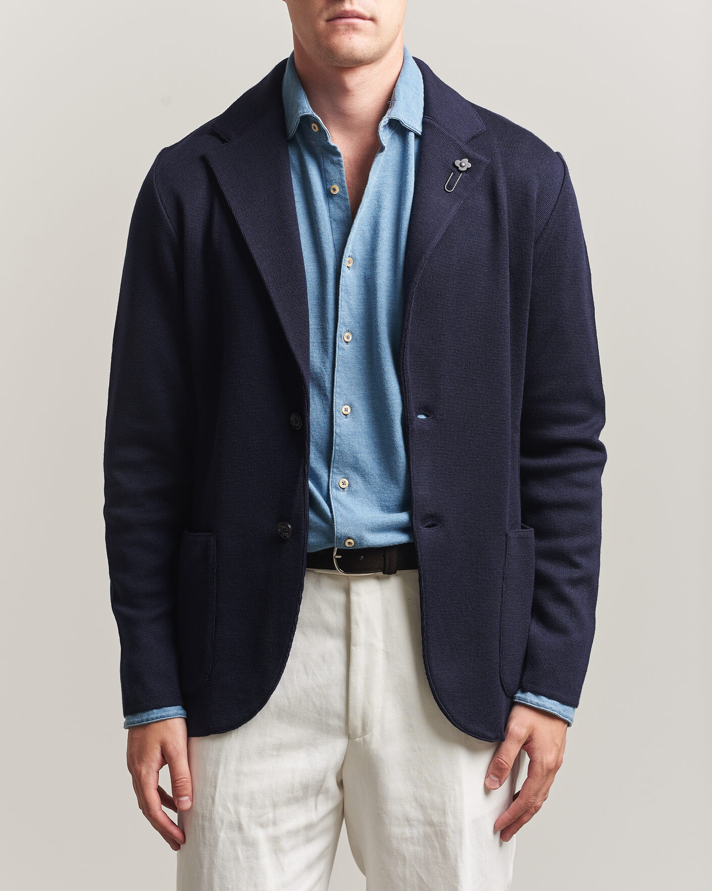 Herr | Kavajer | Lardini | Knitted Wool Blazer Navy
