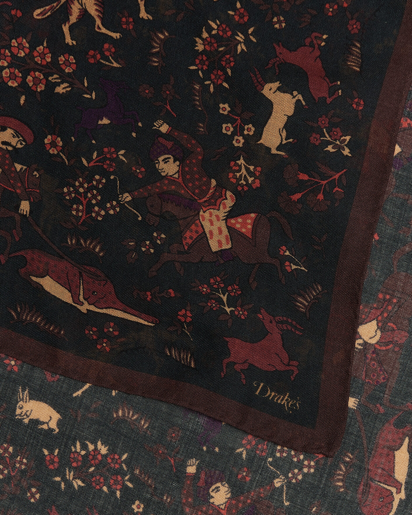 Herr | Scarves | Drake's | Moghul Wool/Silk Bandana Green