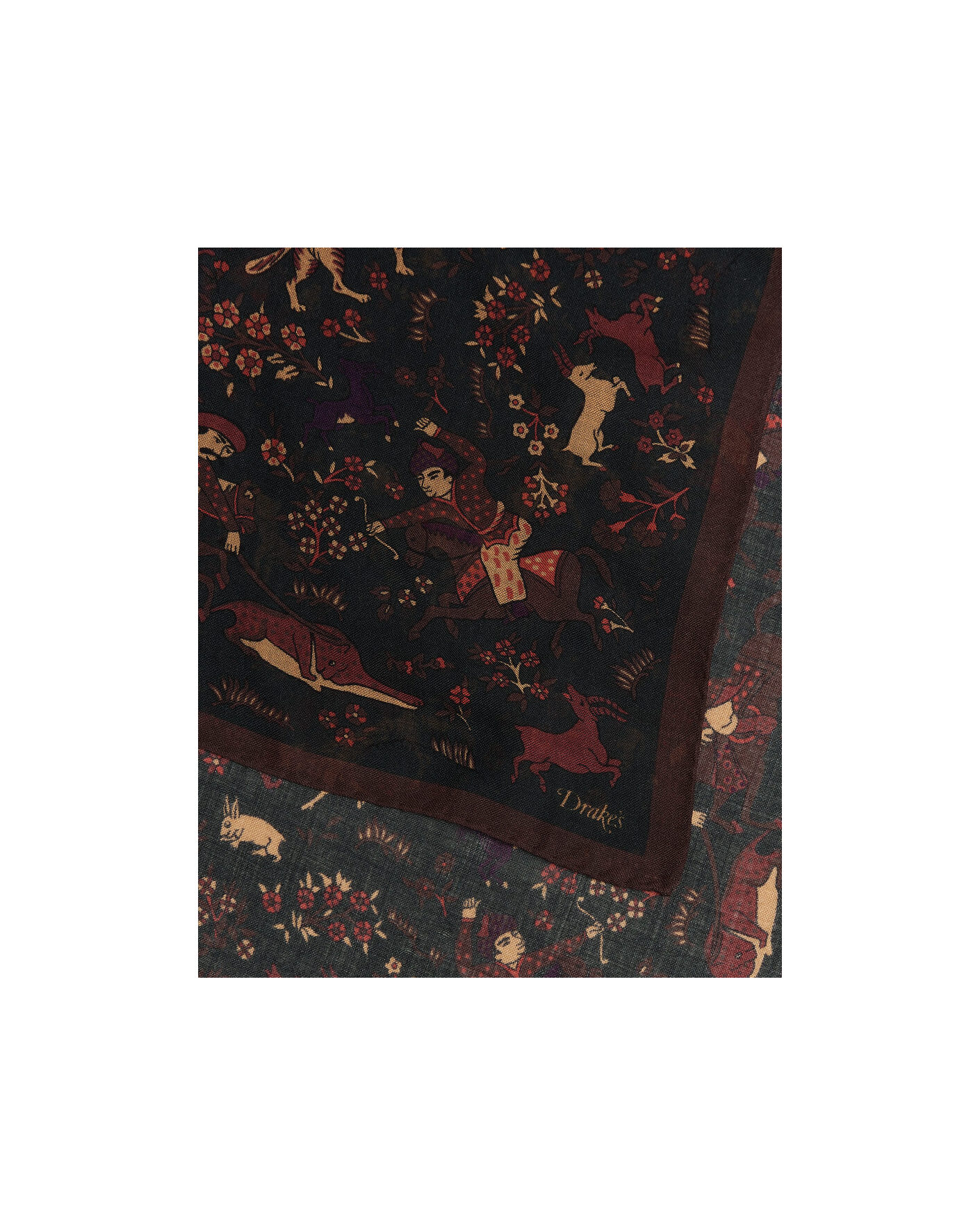 Herr | Scarves | Drake's | Moghul Wool/Silk Bandana Green