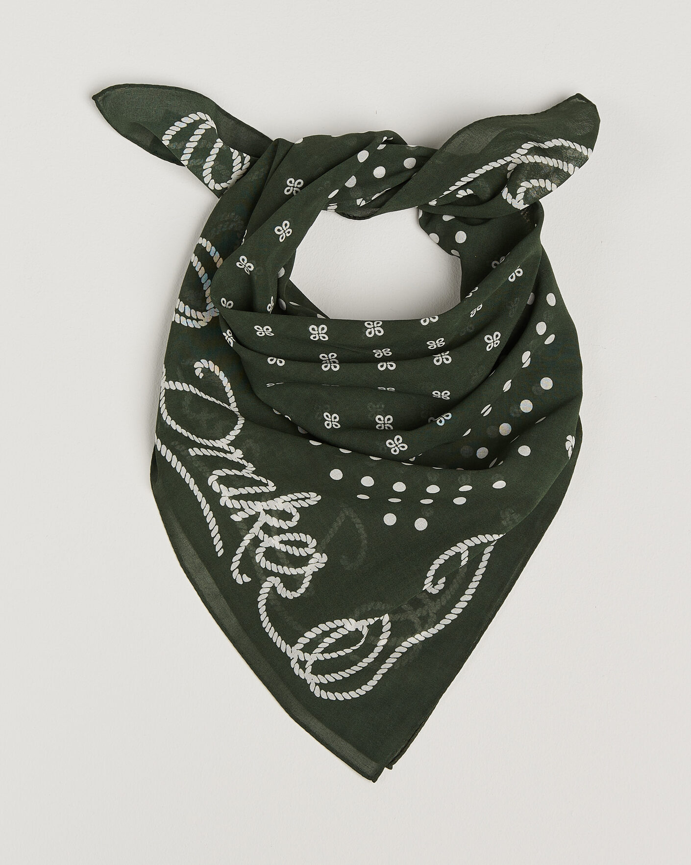 Herr | Scarves | Drake's | Rope Border Cotton Bandana Green