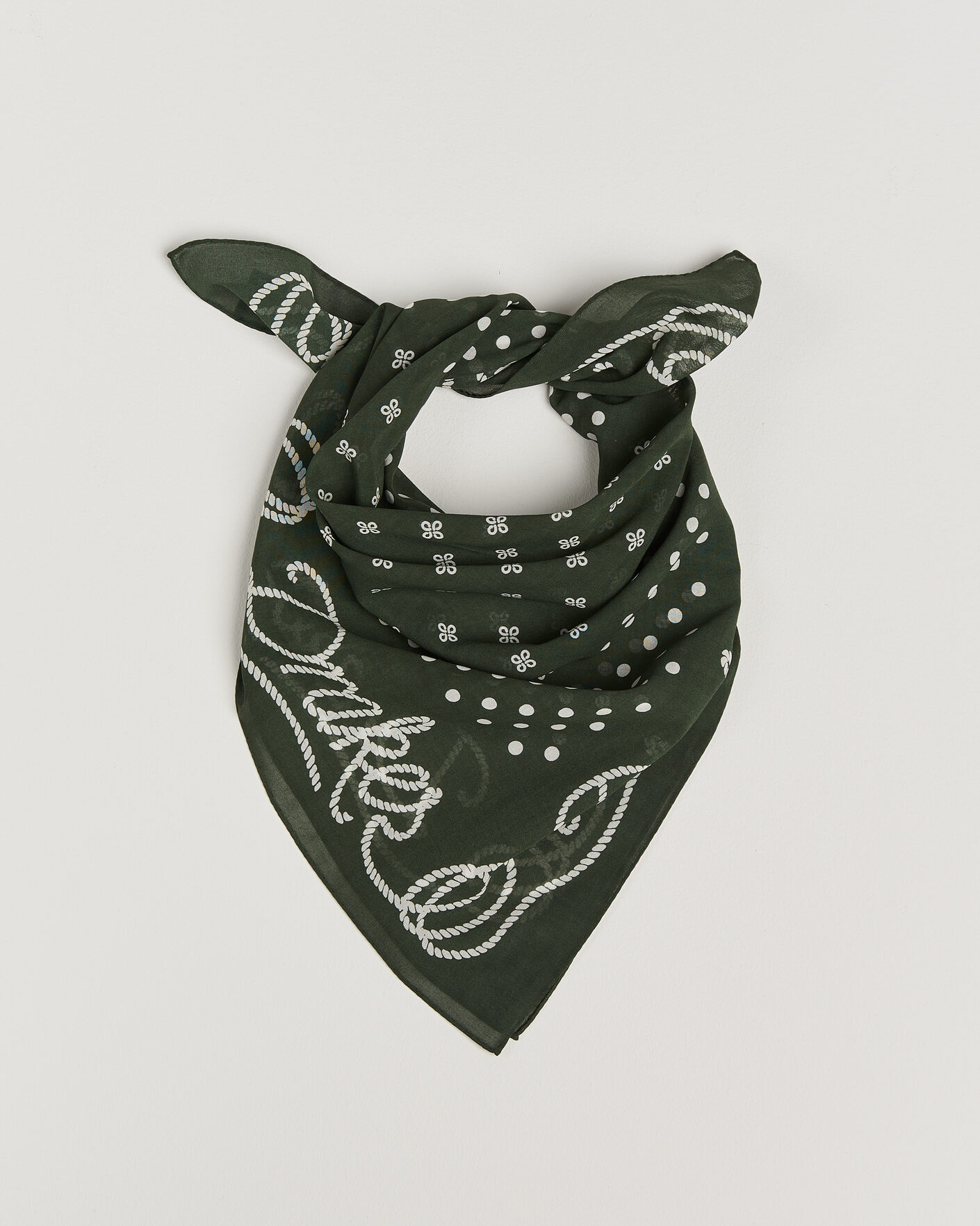 Herr | Scarves | Drake's | Rope Border Cotton Bandana Green