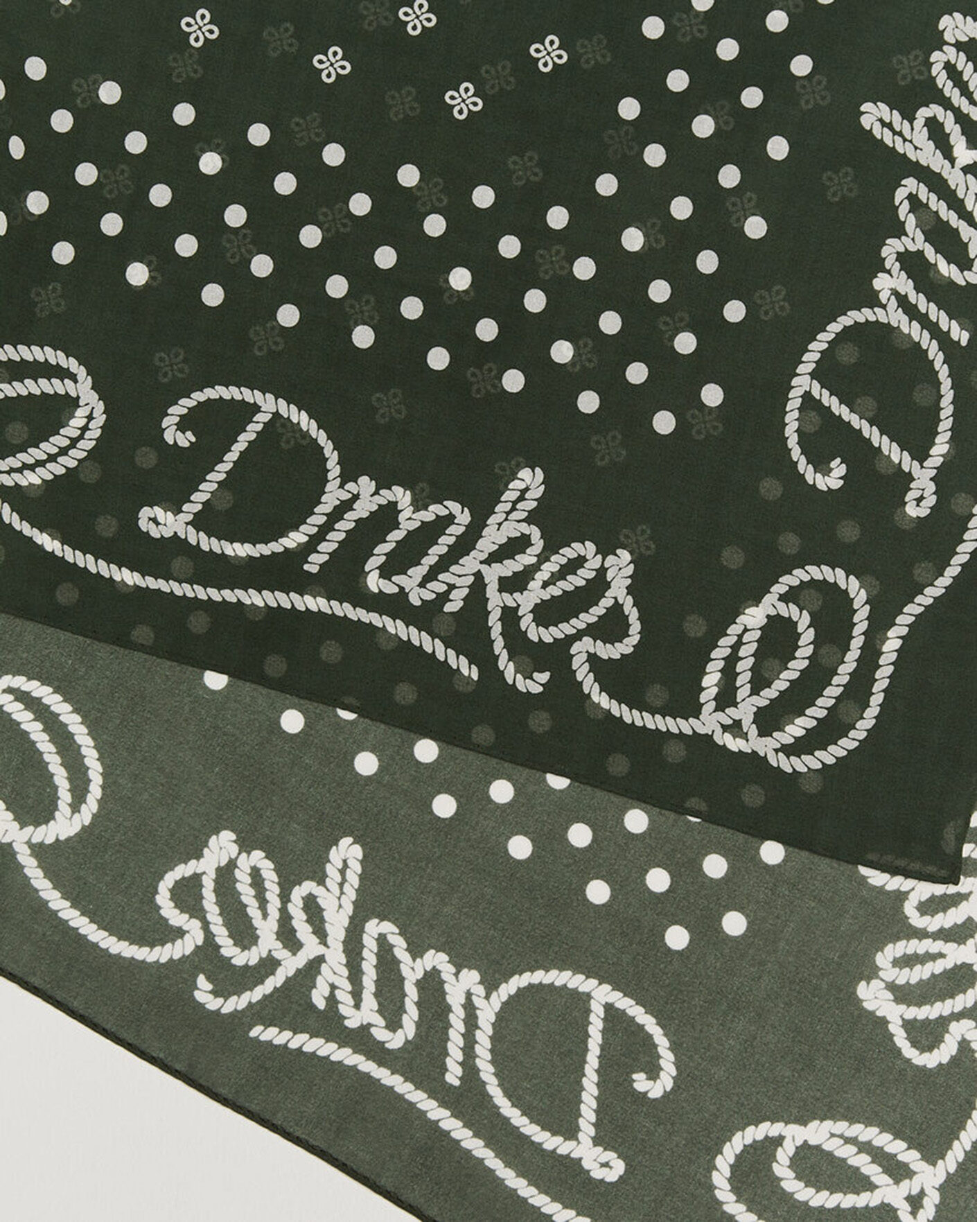 Herr | Scarves | Drake's | Rope Border Cotton Bandana Green