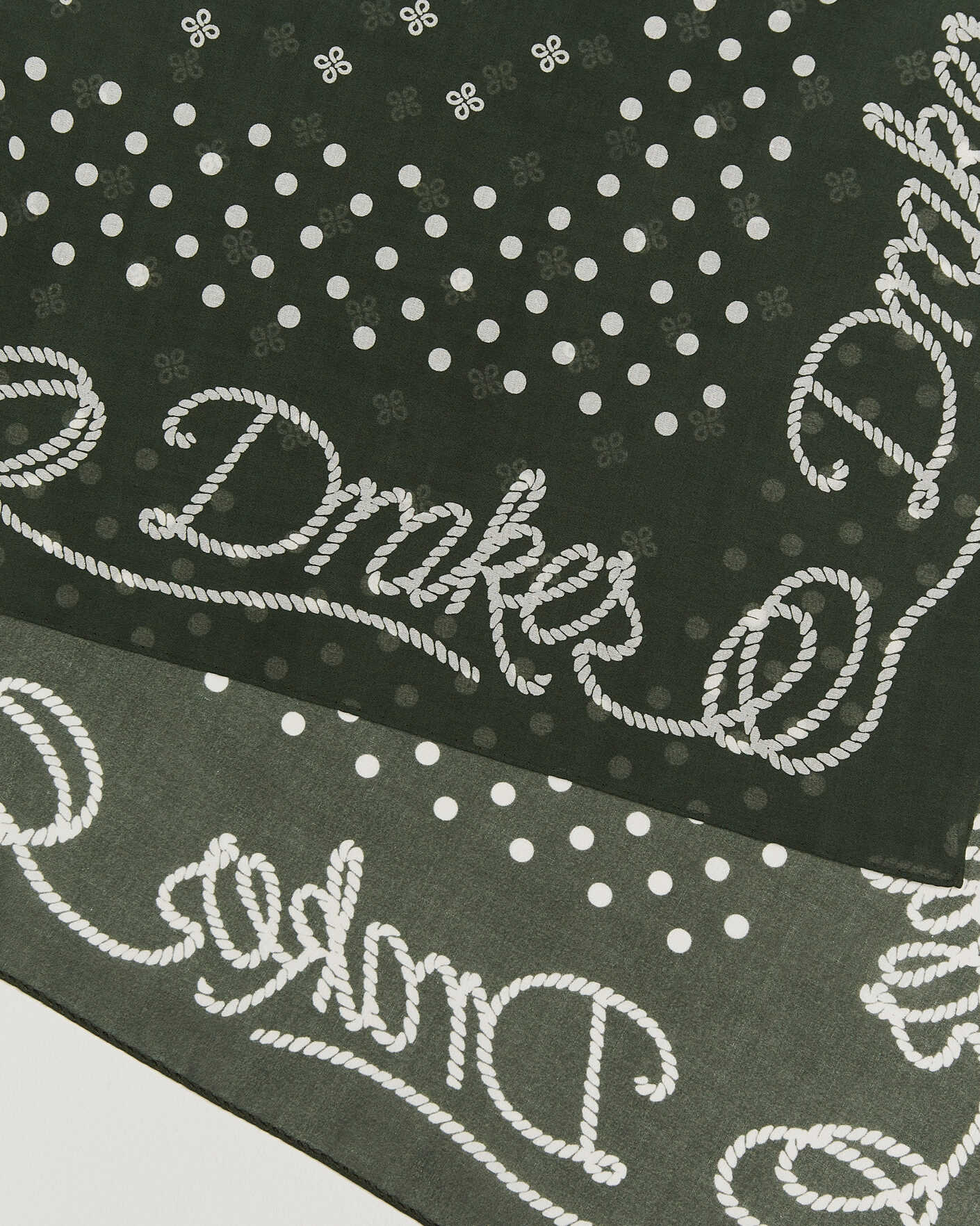 Herr | Scarves | Drake's | Rope Border Cotton Bandana Green
