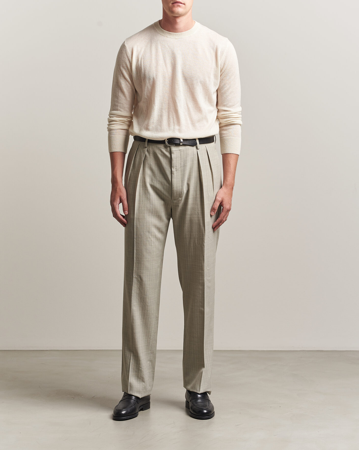 Herr | Byxor | Ralph Lauren Purple Label | Glenn Pinstriped Pleated Wool Trousers Grey