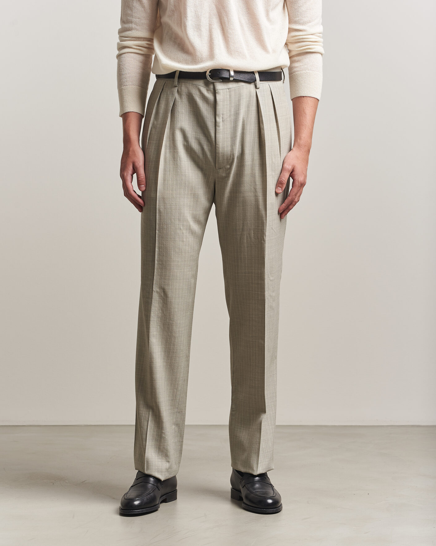 Herr | Byxor | Ralph Lauren Purple Label | Glenn Pinstriped Pleated Wool Trousers Grey