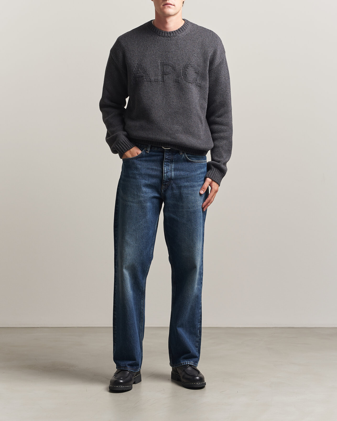 Herr | Tröjor | A.P.C. | George Wool Knitted Sweater Anthracite Melange