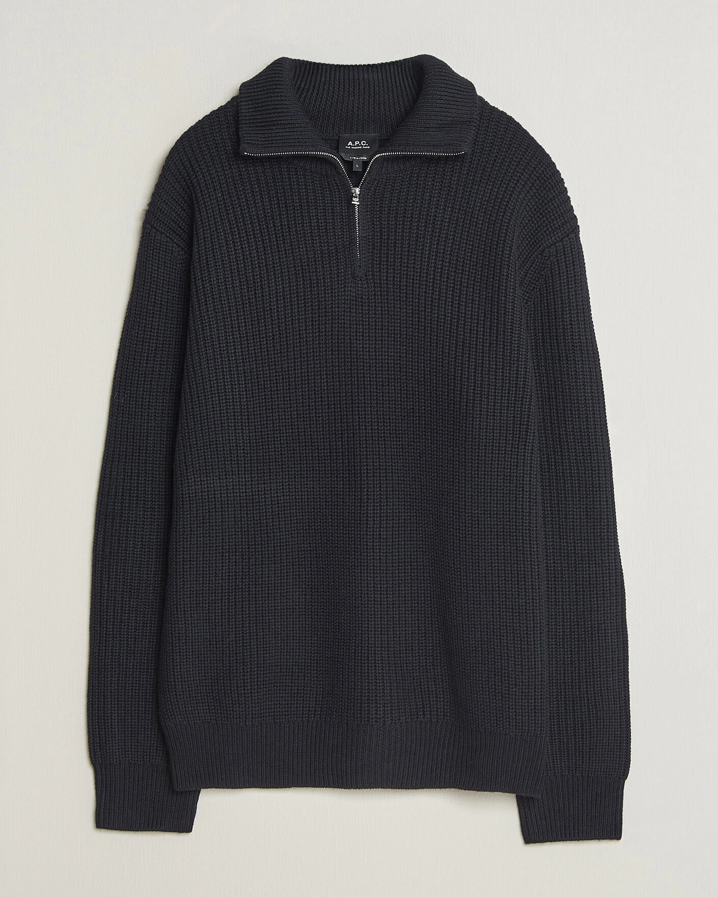 Herr | Tröjor | A.P.C. | Daniel Wool Rib Knitted Half Zip Dark Navy