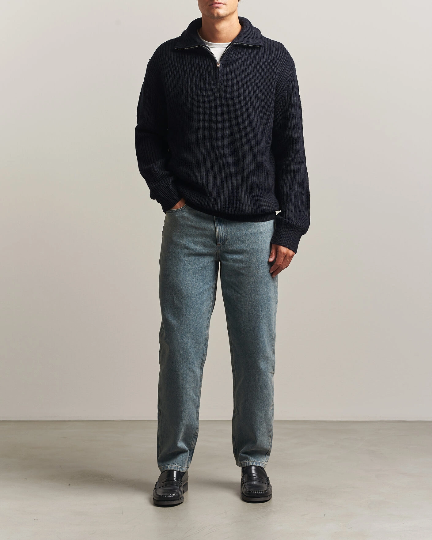 Herr |  | A.P.C. | Daniel Wool Rib Knitted Half Zip Dark Navy