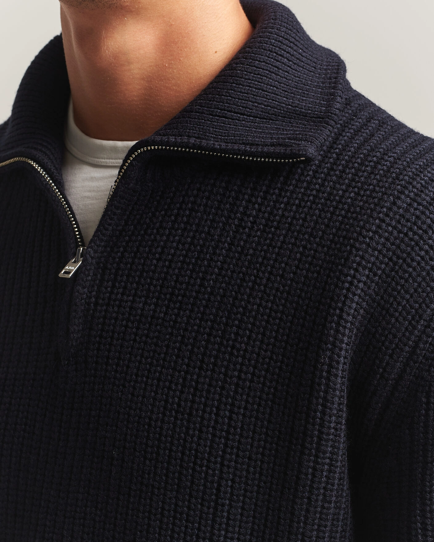 Herr | Tröjor | A.P.C. | Daniel Wool Rib Knitted Half Zip Dark Navy
