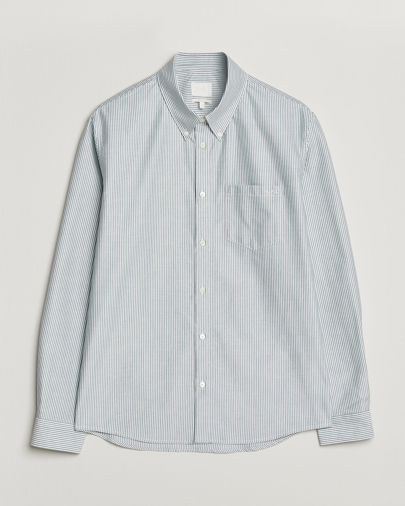 Herr | Skjortor | A.P.C. | Greg Striped Oxford Shirt Green/White