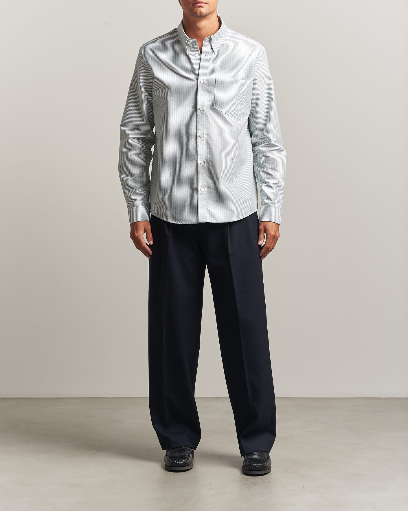 Herr | Skjortor | A.P.C. | Greg Striped Oxford Shirt Green/White