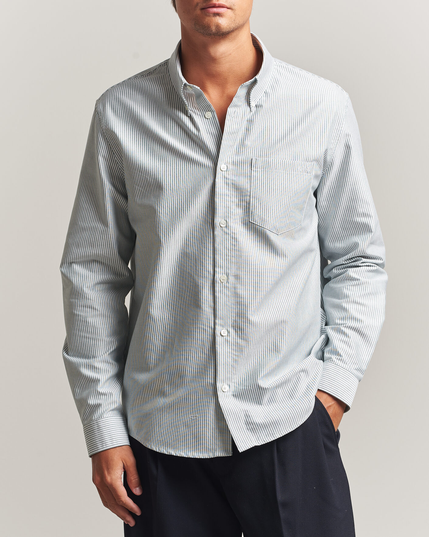 Herr | Skjortor | A.P.C. | Greg Striped Oxford Shirt Green/White