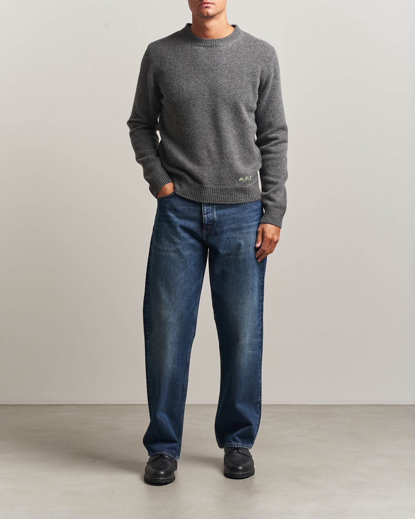 Herr | Tröjor | A.P.C. | Edmond Wool Knitted Sweater Anthracite Melange
