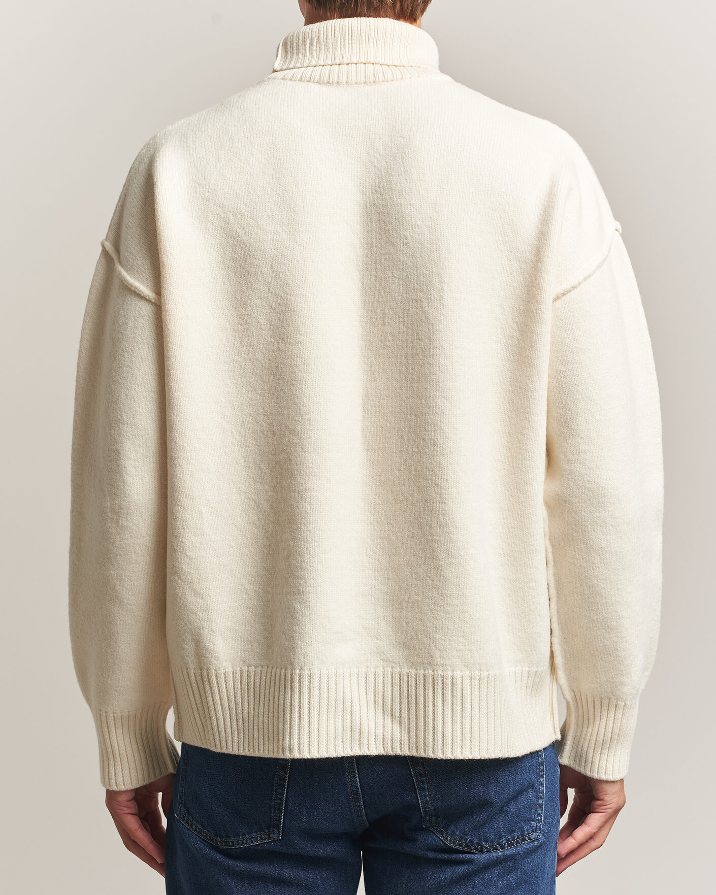 Herr | Tröjor | AMI | Big Heart Logo Wool Knitted Polo Ecru
