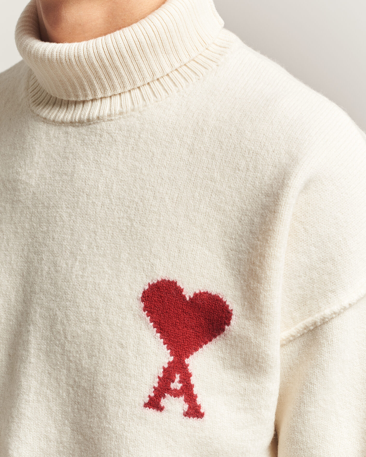 Herr | Tröjor | AMI | Big Heart Logo Wool Knitted Polo Ecru