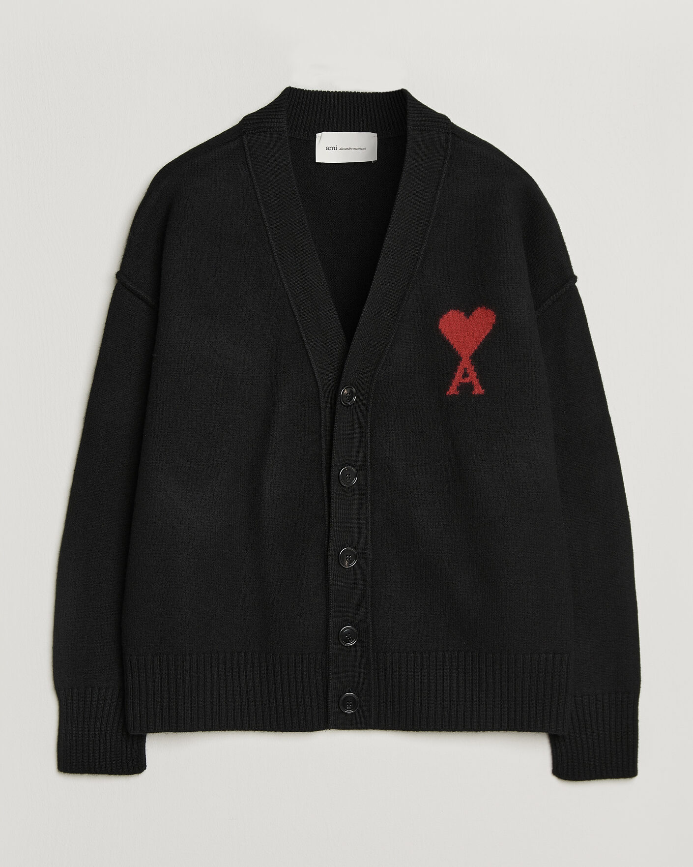 Herr | Tröjor | AMI | Big Heart Logo Wool Knitted Cardigan Black