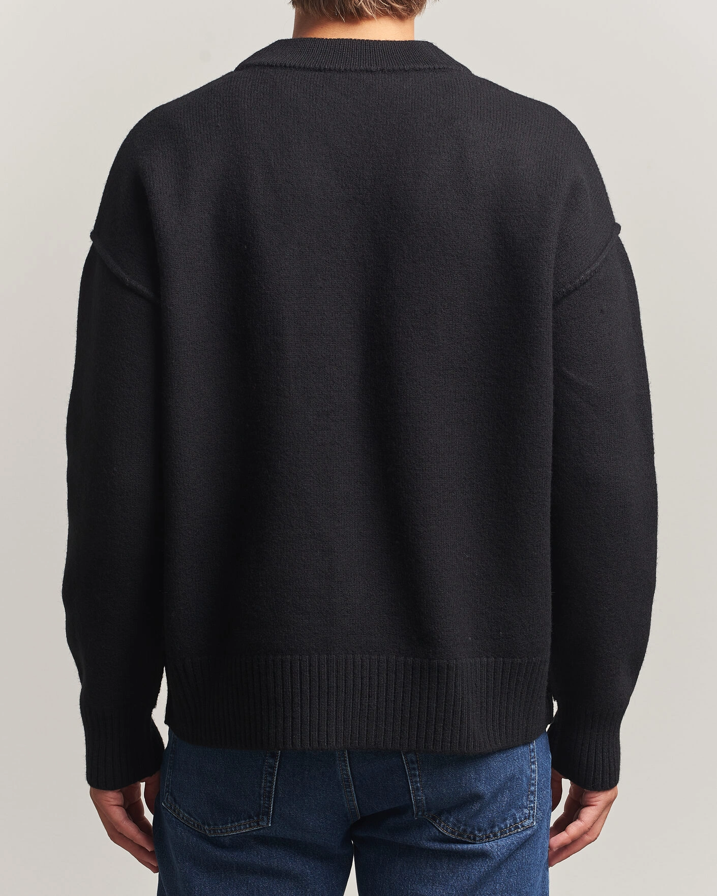 Herr | Tröjor | AMI | Big Heart Logo Wool Knitted Cardigan Black