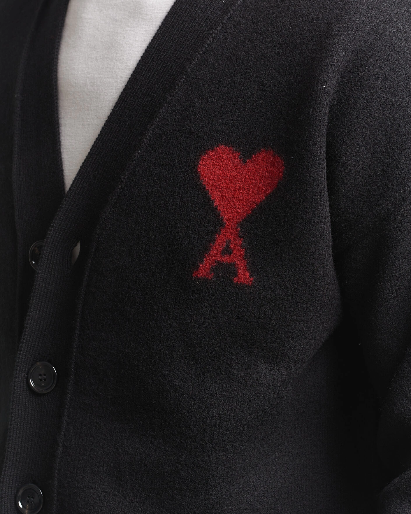 Herr | Tröjor | AMI | Big Heart Logo Wool Knitted Cardigan Black
