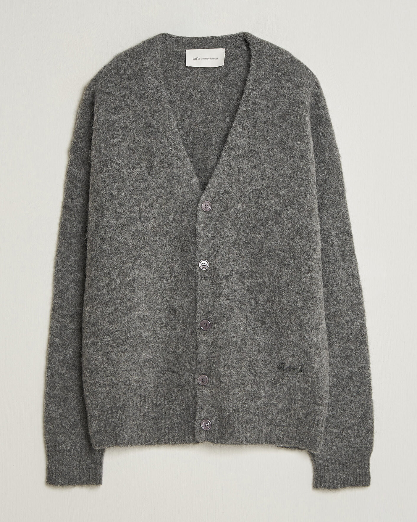 Herr | Tröjor | AMI | Signature Logo Wool Knitted Cardigan Grey Melange