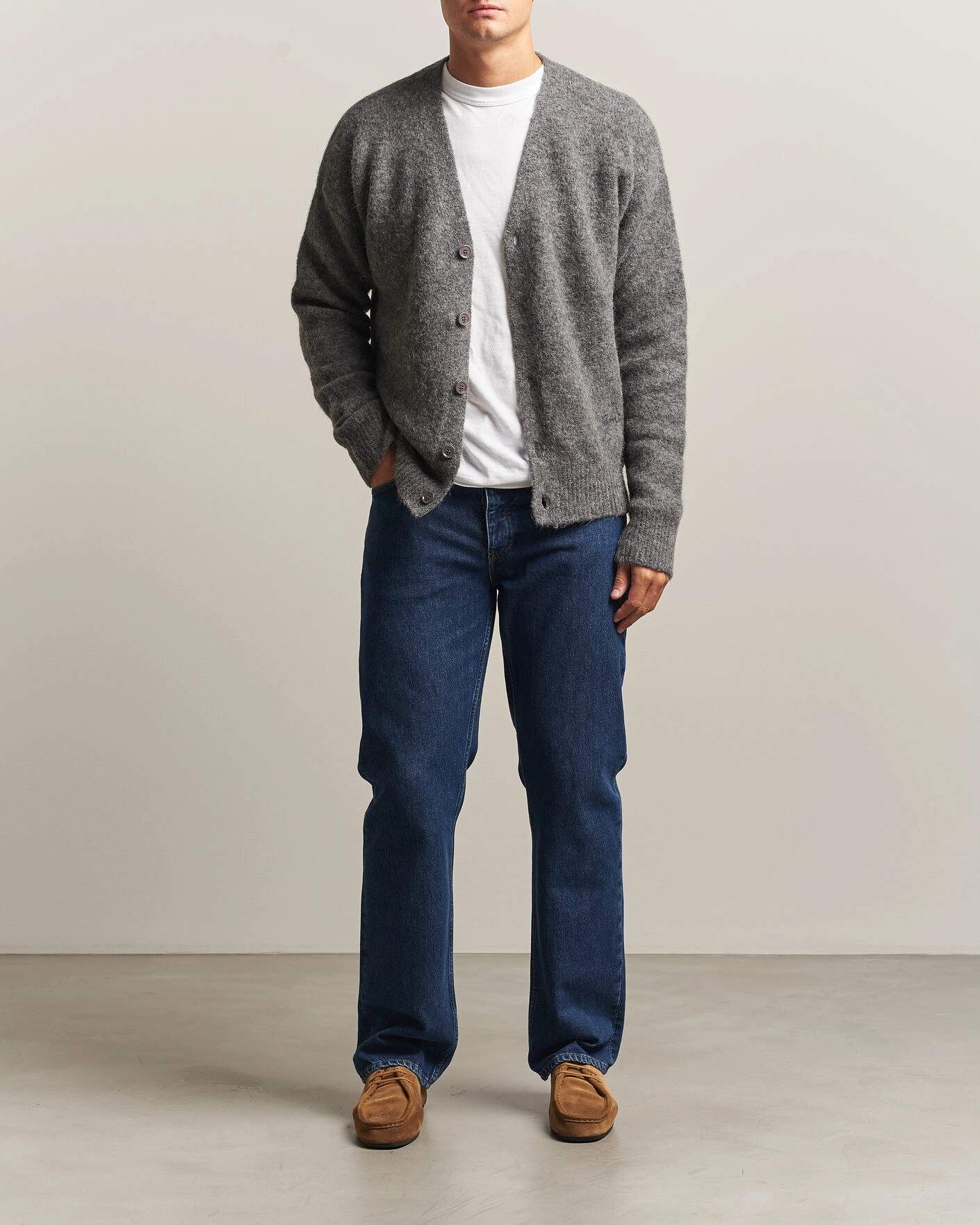 Herr | Tröjor | AMI | Signature Logo Wool Knitted Cardigan Grey Melange