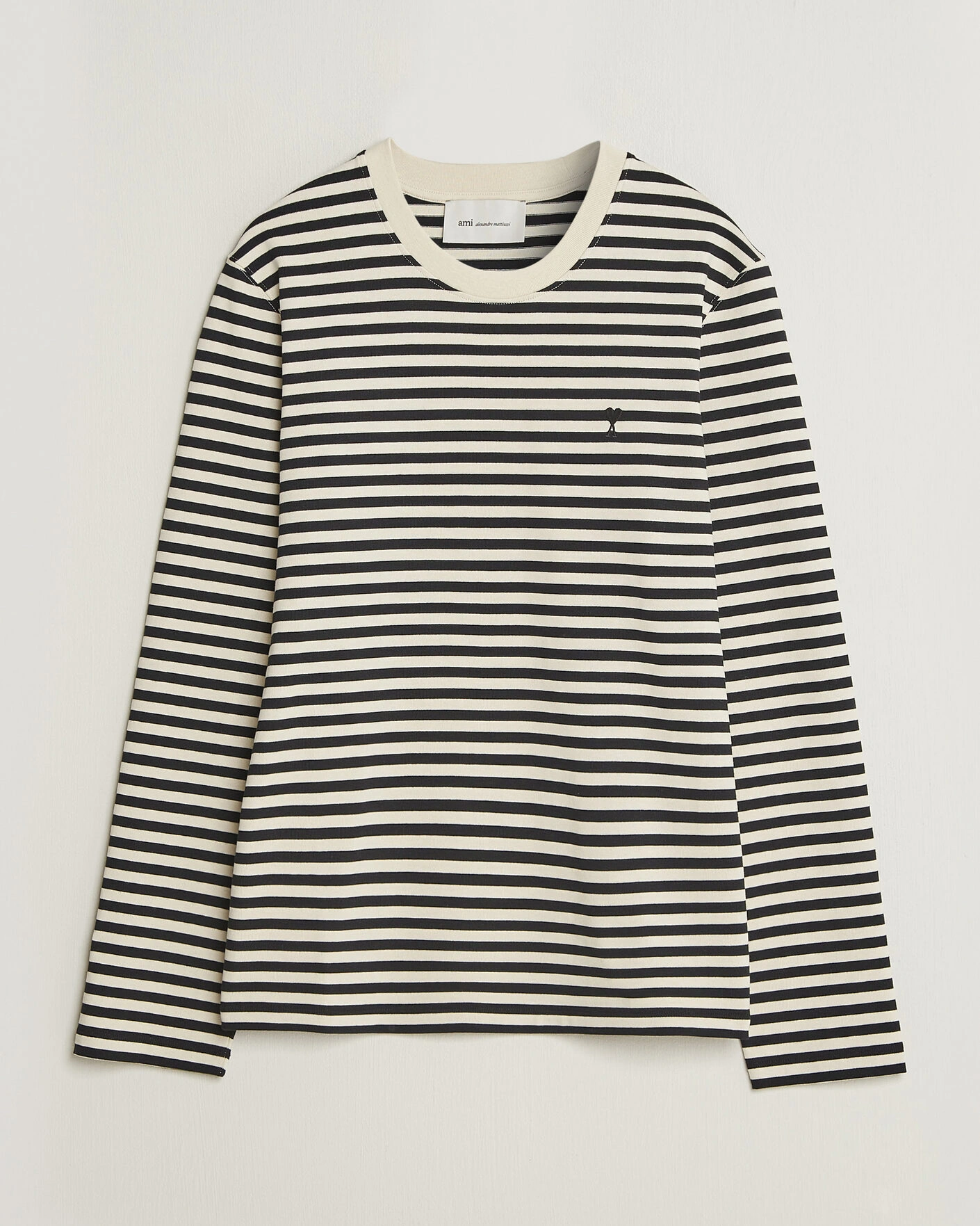 Herr | T-Shirts | AMI | Black Heart Logo Striped Long Sleeve T-Shirt Black/Ivory