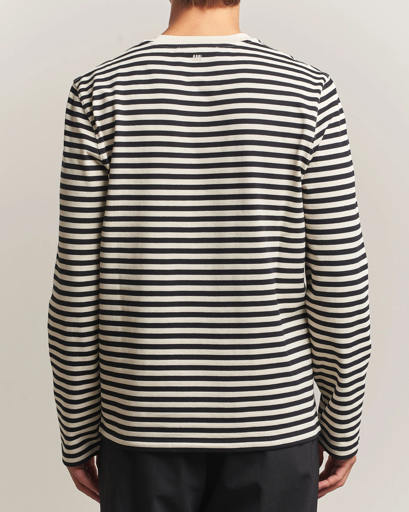 Herr | T-Shirts | AMI | Black Heart Logo Striped Long Sleeve T-Shirt Black/Ivory