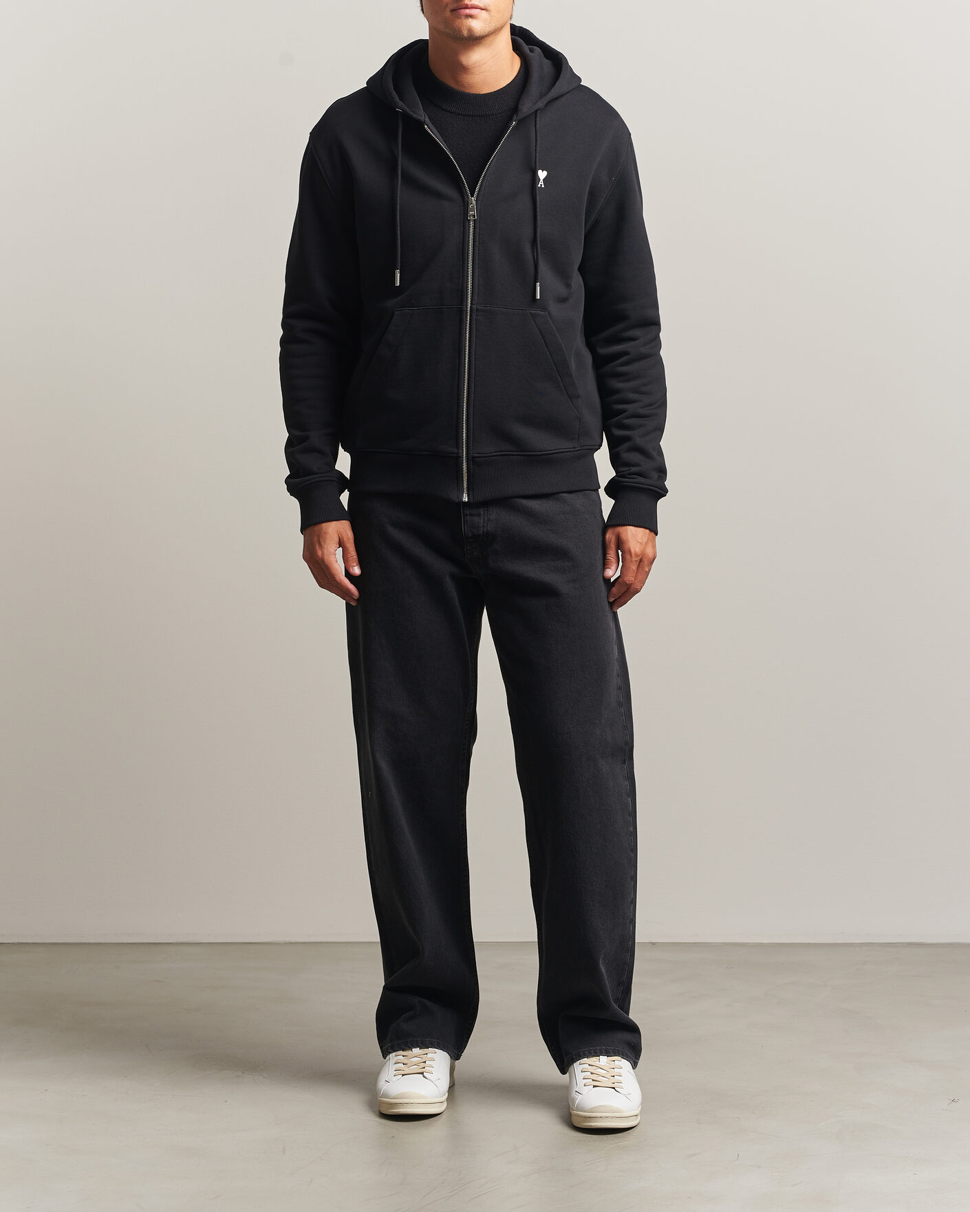 Herr | Tröjor | AMI | Contrasted Heart Logo Full Zip Hoodie Black