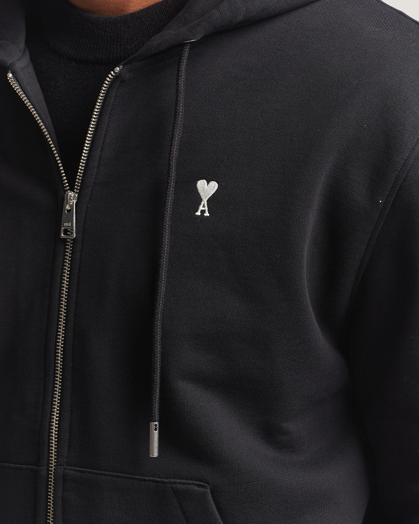 Herr | Tröjor | AMI | Contrasted Heart Logo Full Zip Hoodie Black