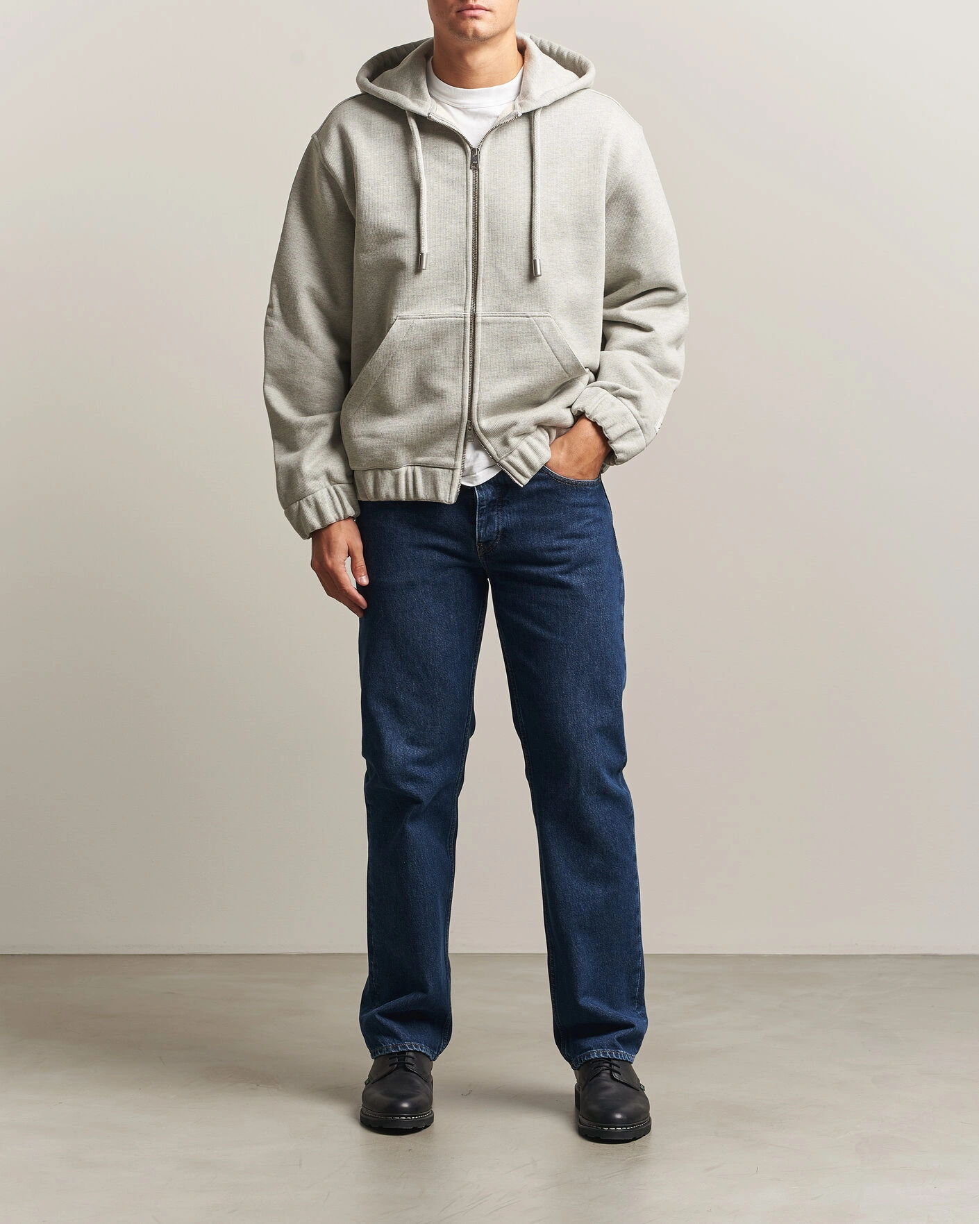Herr | Tröjor | AMI | Heritage Logo Full Zip Hoodie Light Grey Melange