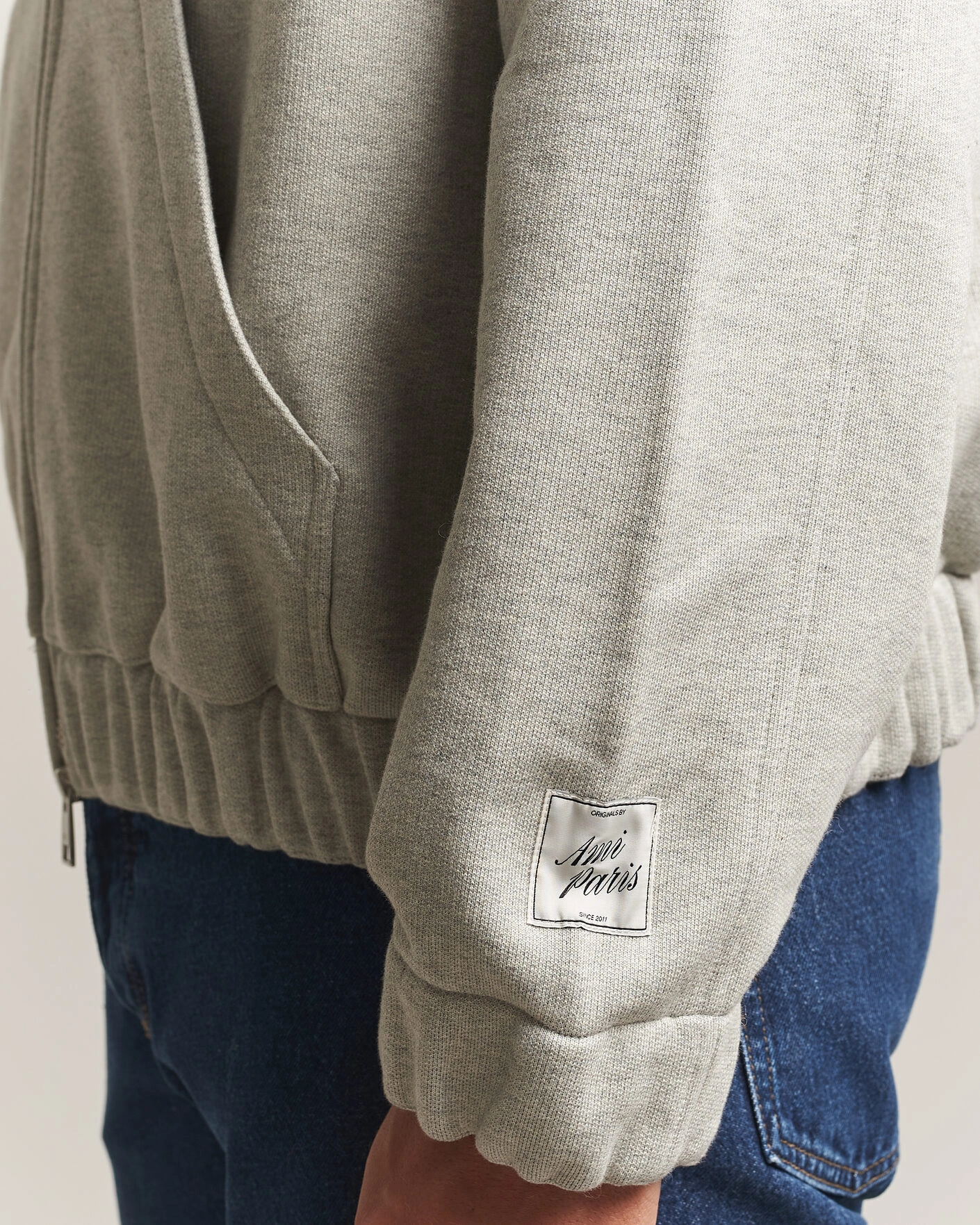 Herr | Tröjor | AMI | Heritage Logo Full Zip Hoodie Light Grey Melange