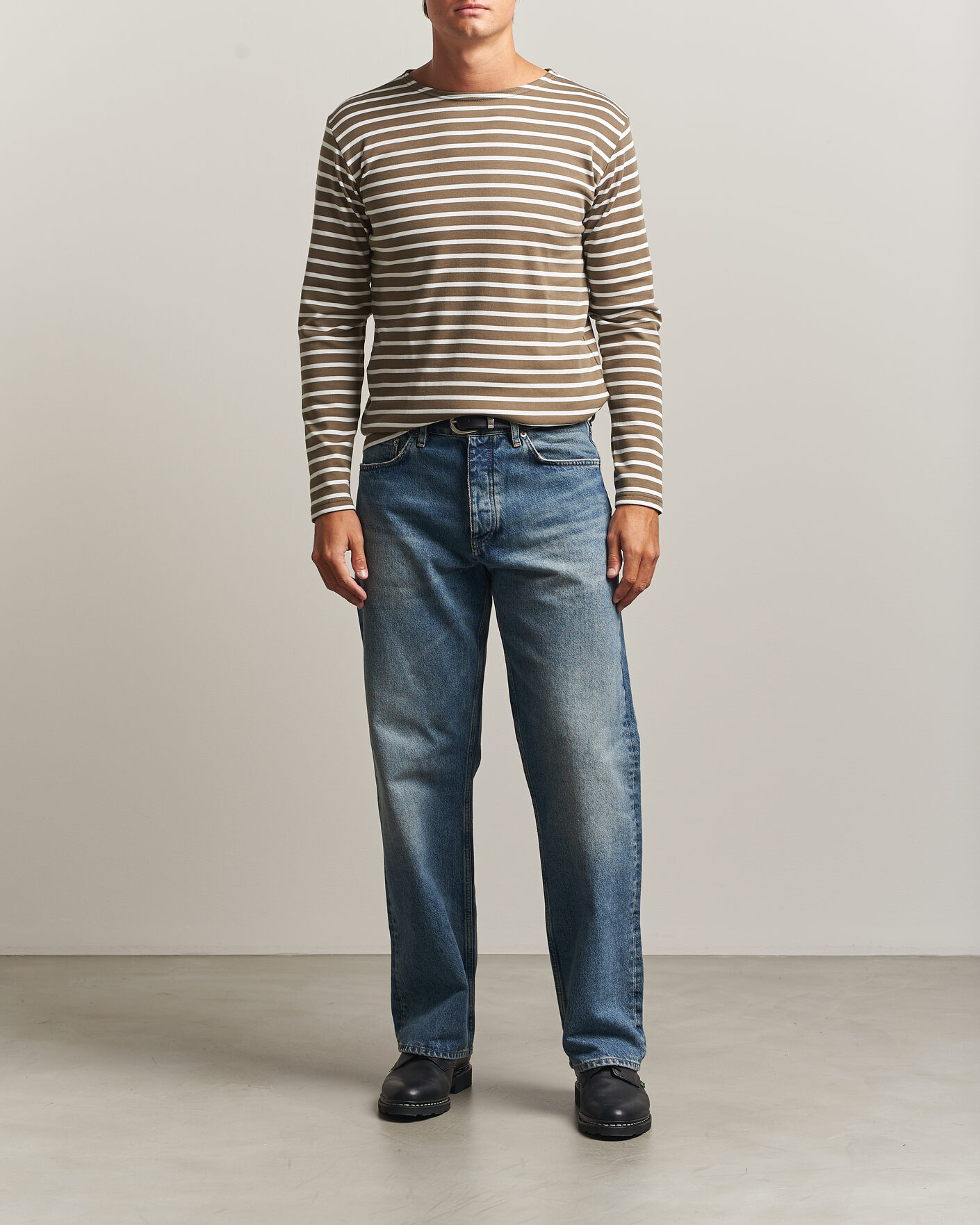 Herr | T-Shirts | Armor-lux | Houat Héritage Stripe Long Sleeve T-Shirt Olive/Milk