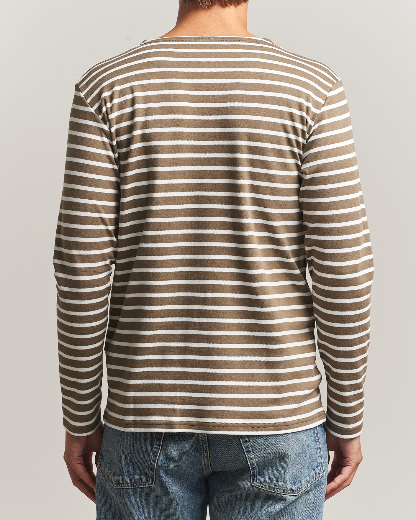 Herr | T-Shirts | Armor-lux | Houat Héritage Stripe Long Sleeve T-Shirt Olive/Milk