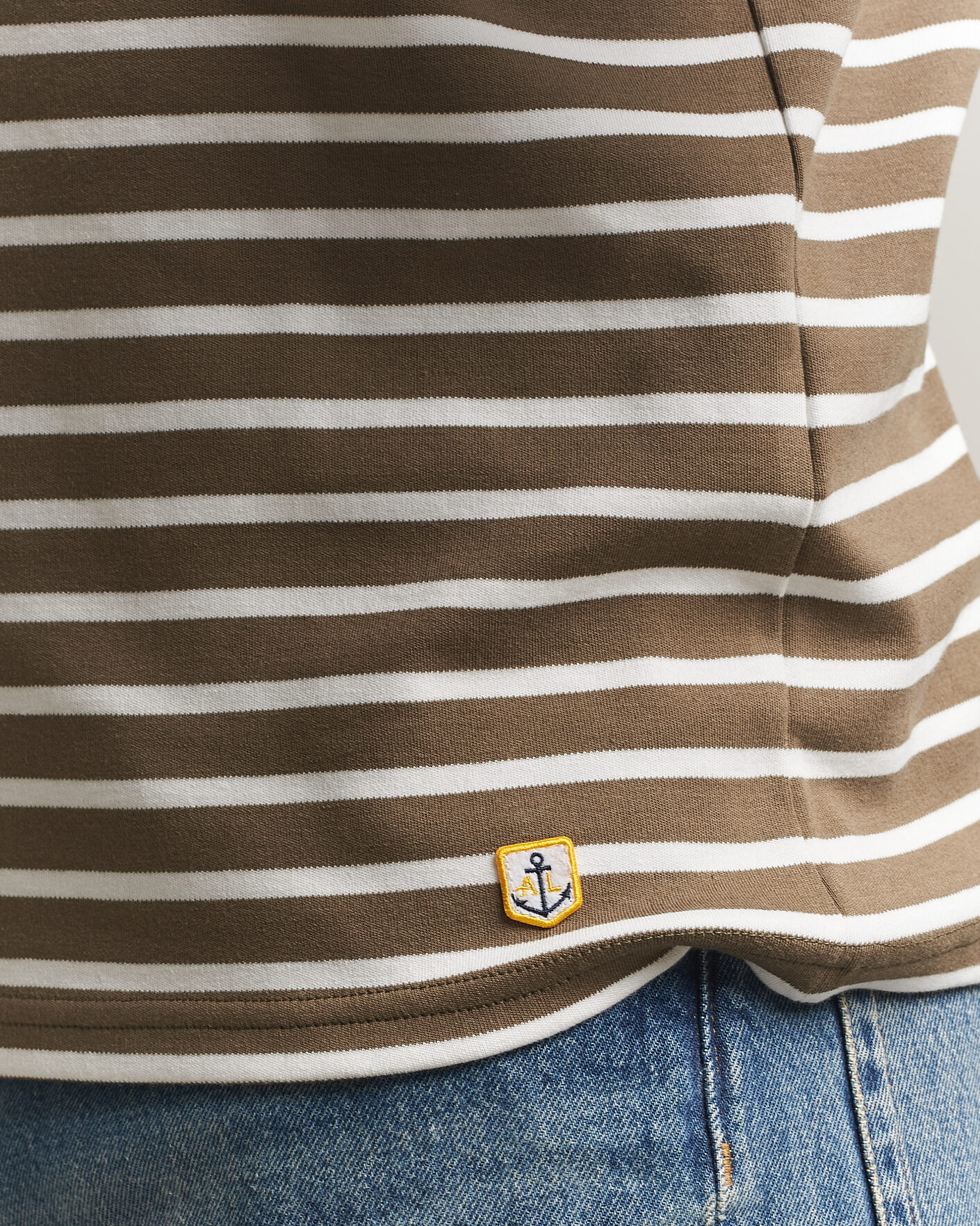 Herr | T-Shirts | Armor-lux | Houat Héritage Stripe Long Sleeve T-Shirt Olive/Milk