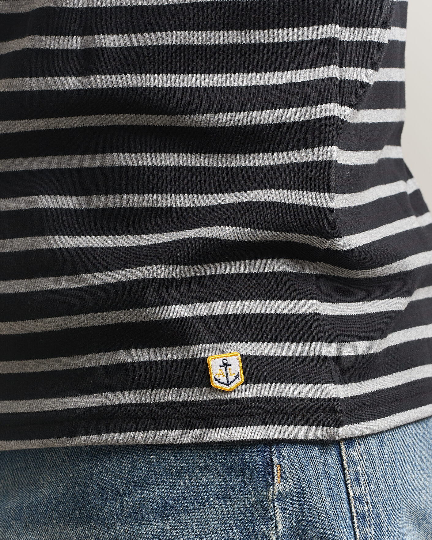 Herr | T-Shirts | Armor-lux | Houat Héritage Stripe Long Sleeve T-Shirt Black/Grey