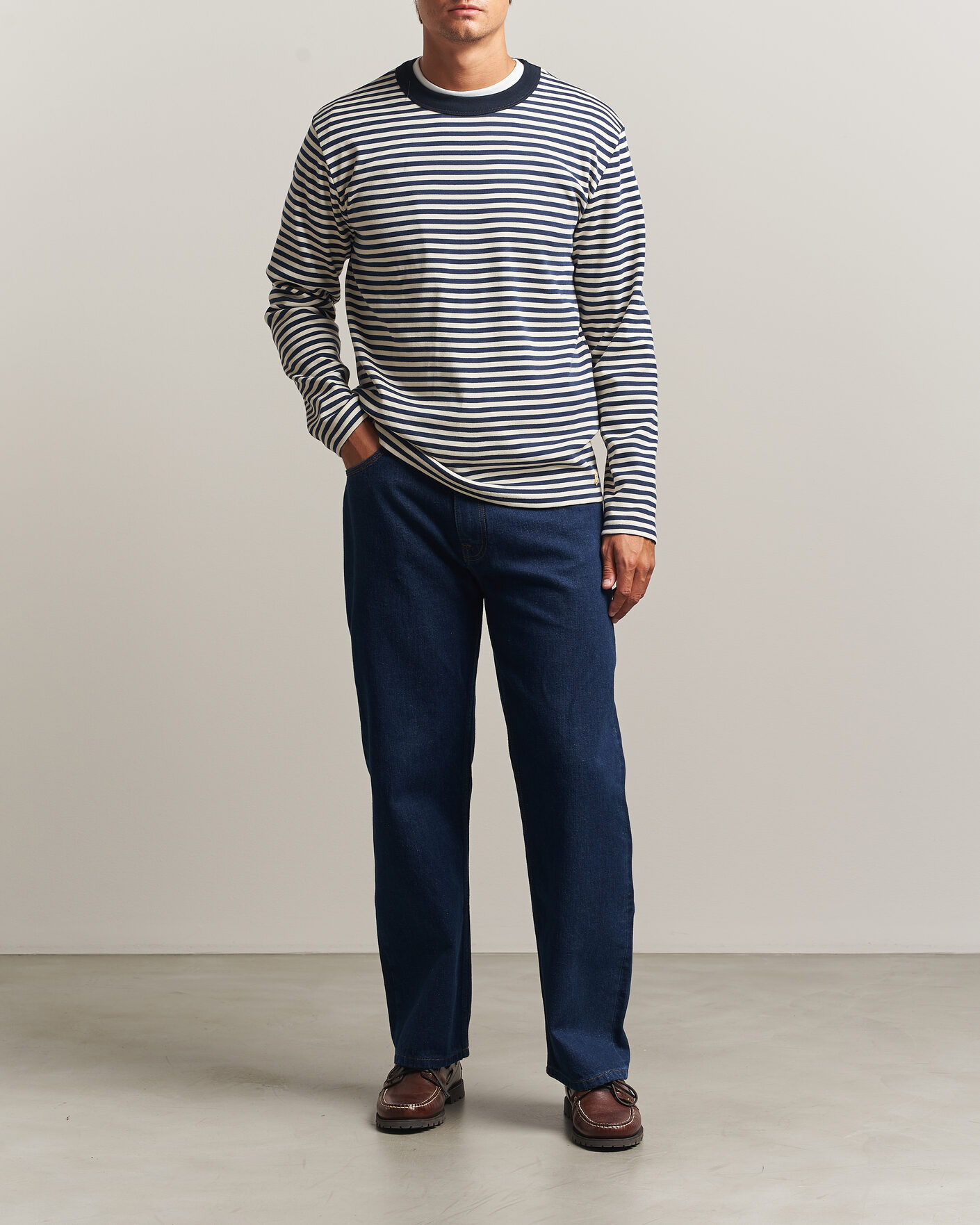 Herr | T-Shirts | Armor-lux | Héritage Striped Long Sleeve T-Shirt Marine/Milk