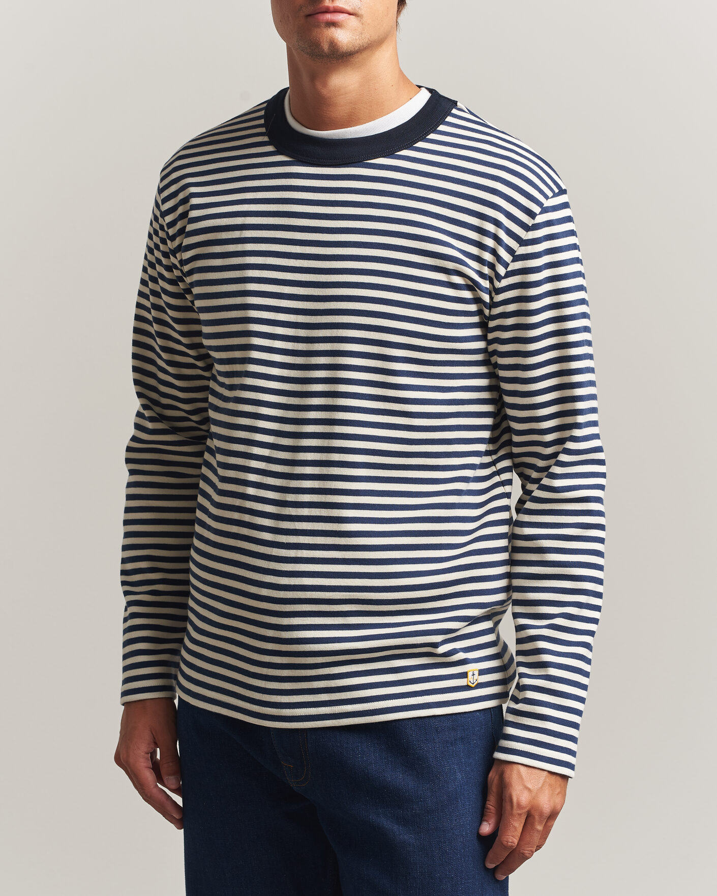 Herr | T-Shirts | Armor-lux | Héritage Striped Long Sleeve T-Shirt Marine/Milk
