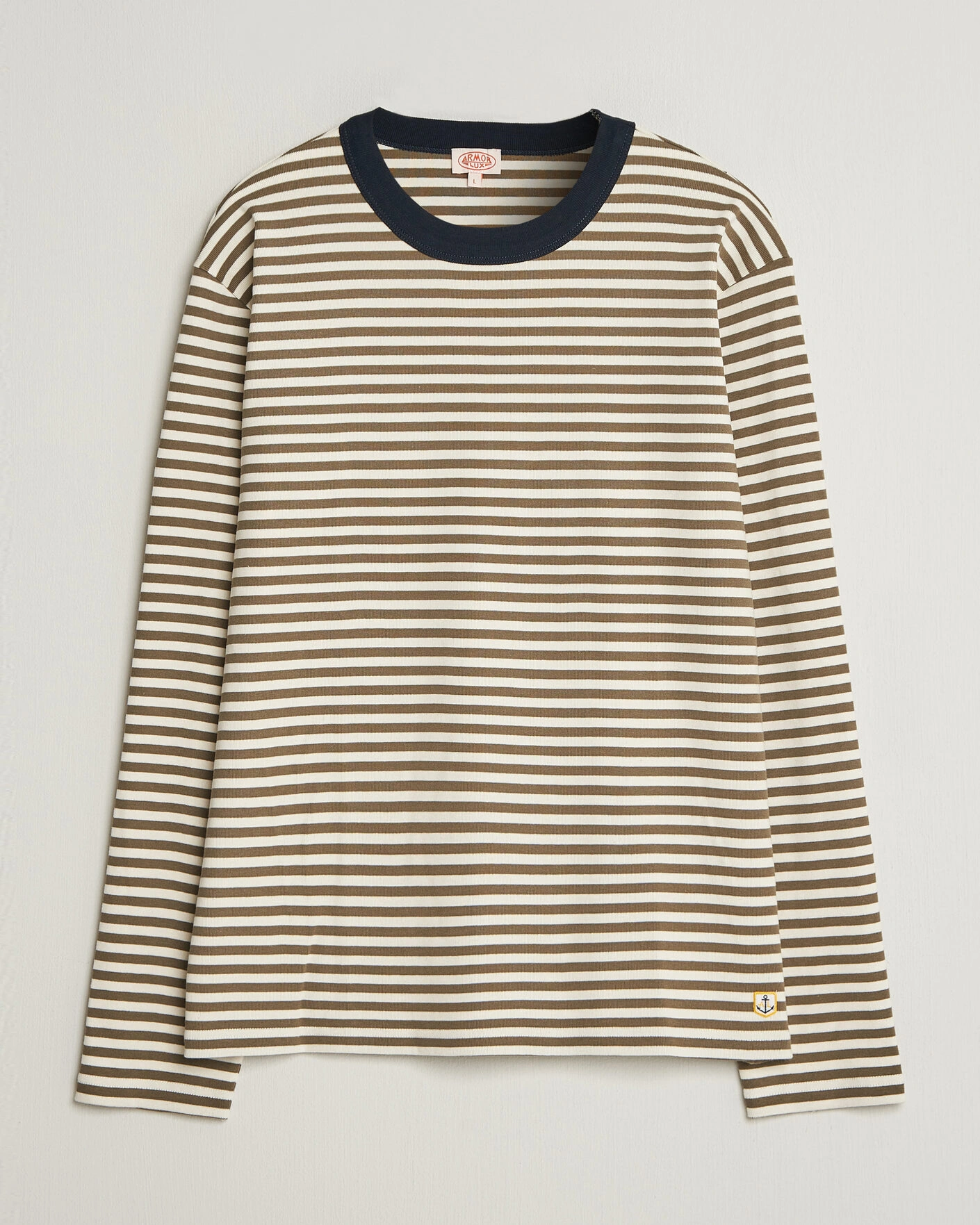 Herr | T-Shirts | Armor-lux | Héritage Striped Long Sleeve T-Shirt Olive/Milk