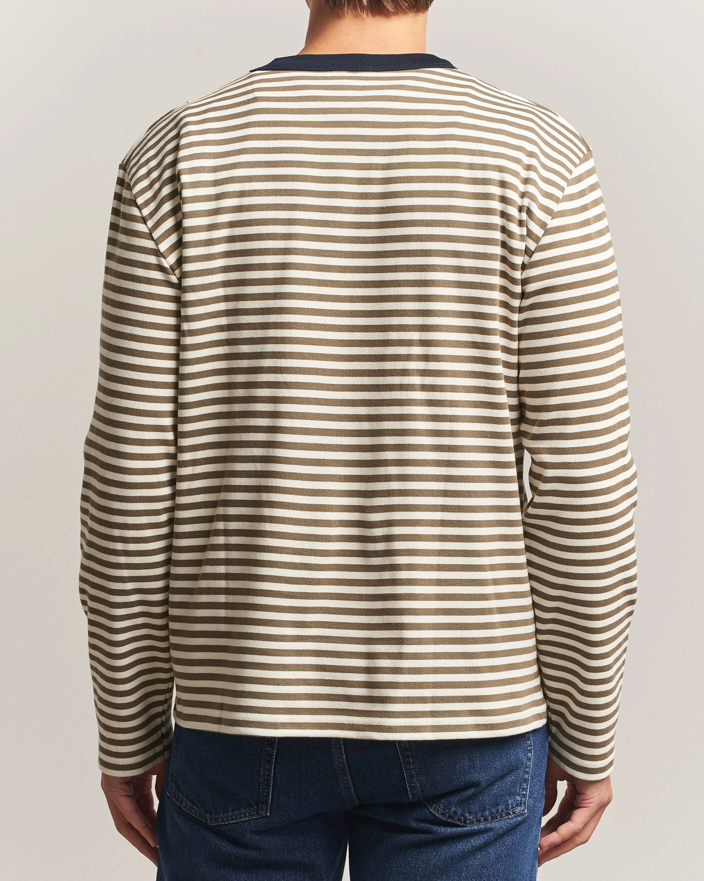Herr | T-Shirts | Armor-lux | Héritage Striped Long Sleeve T-Shirt Olive/Milk