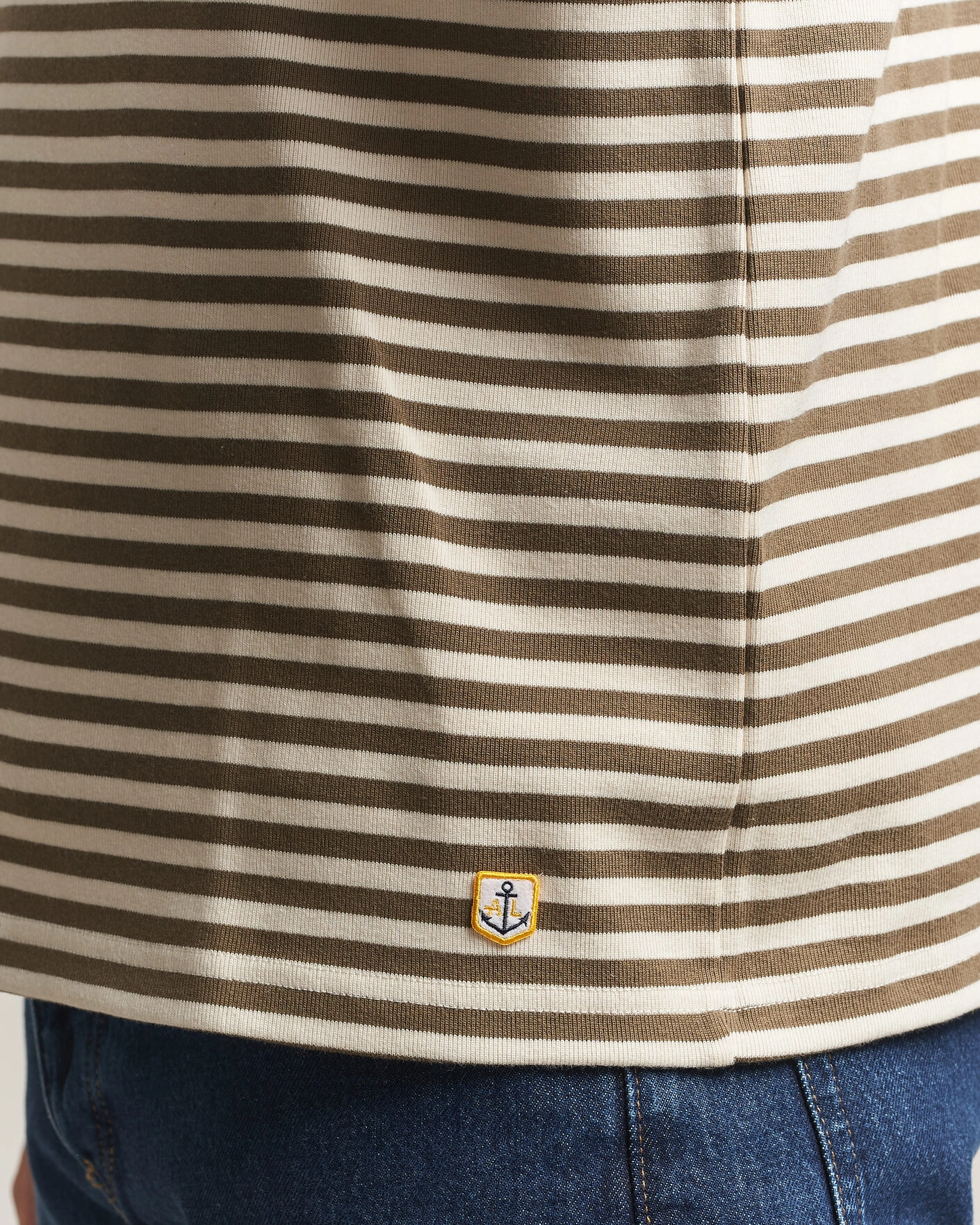 Herr | T-Shirts | Armor-lux | Héritage Striped Long Sleeve T-Shirt Olive/Milk