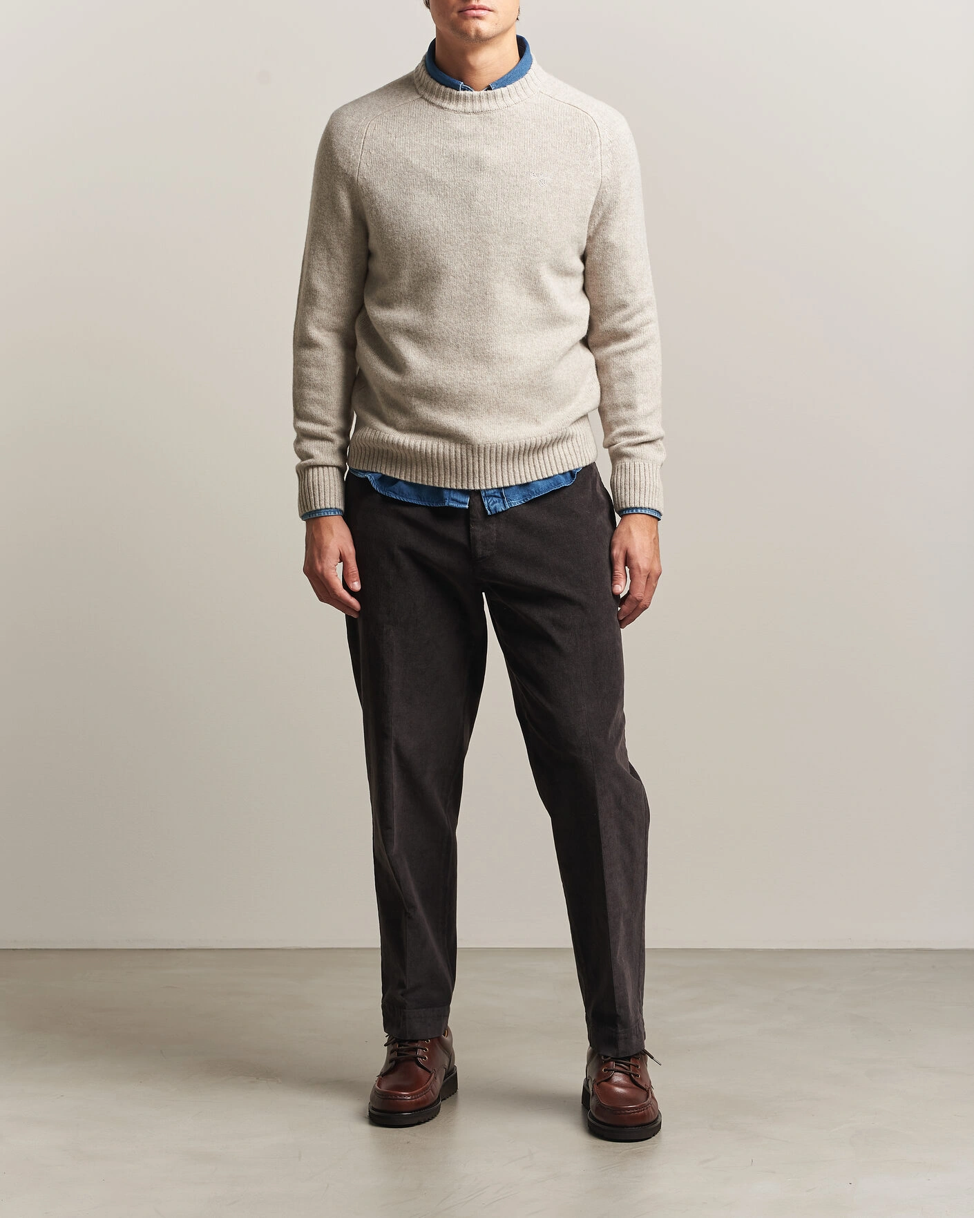 Herr | Tröjor | Barbour Lifestyle | Newtown Lambswool Crewneck Light Grey Marl