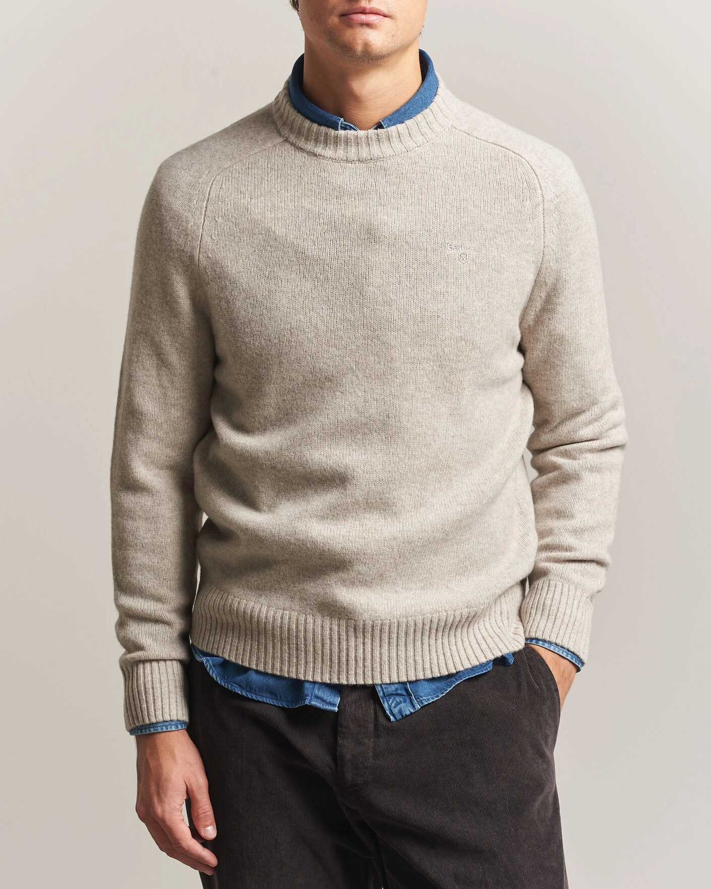 Herr | Tröjor | Barbour Lifestyle | Newtown Lambswool Crewneck Light Grey Marl